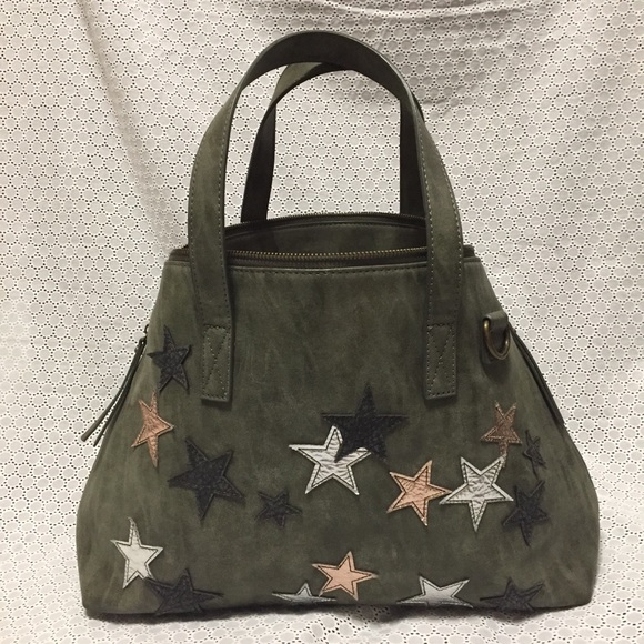 Urban Expressions VEGAN leather Purse olive army green stars black gold - Picture 4 of 8